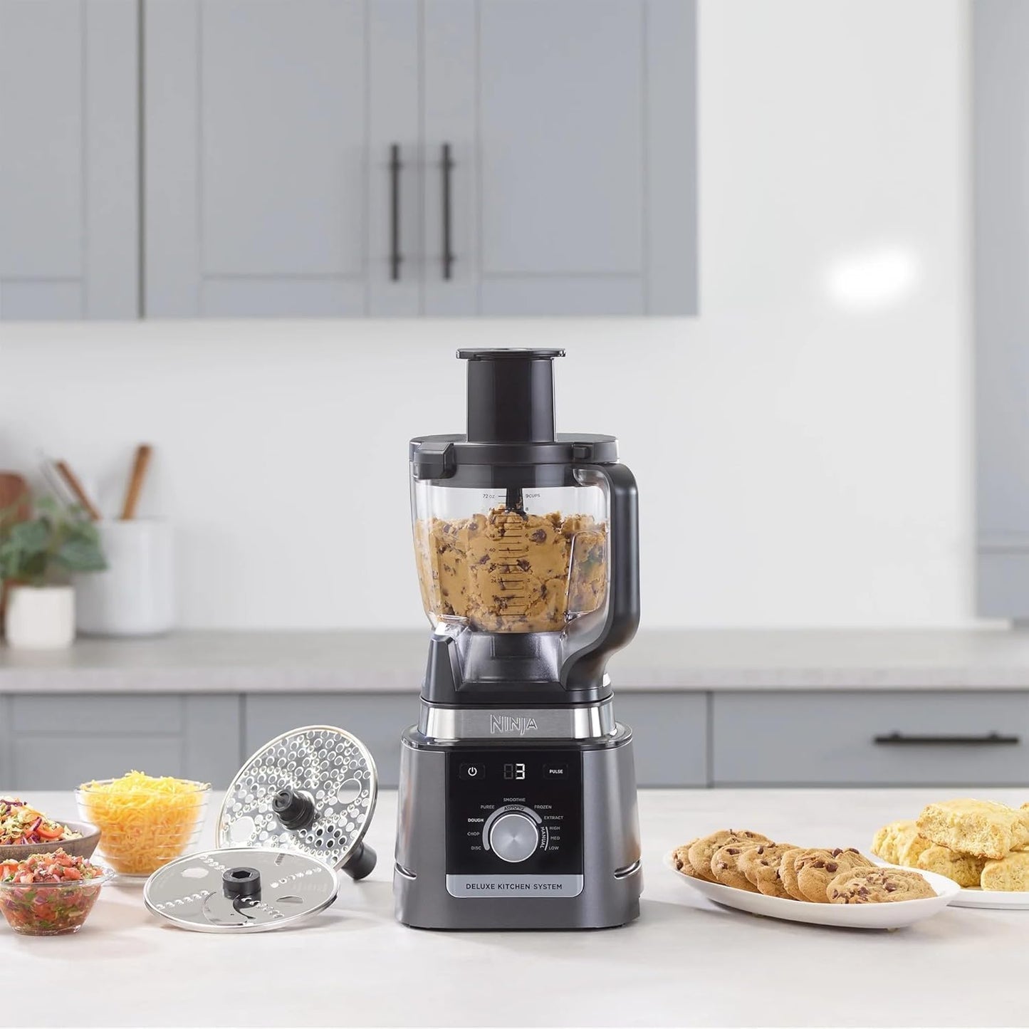 Ninja CO905KS Système de cuisine Deluxe, base Auto-IQ de 1600 W, pichet de 88 oz, robot culinaire Deluxe de 9 tasses, (1) tasse à portion unique de 24 oz