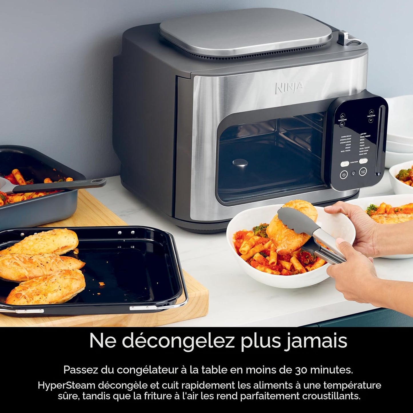 Ninja Combi Tout-en-un Multicuiseur, Four et Friteuse à air, 14 fonctions, Cuiseur combiné + Friture à l'air, Cuisson au four, Rôtissage, Cuisson lente et plus, 3 accessoires, Acier inoxydable