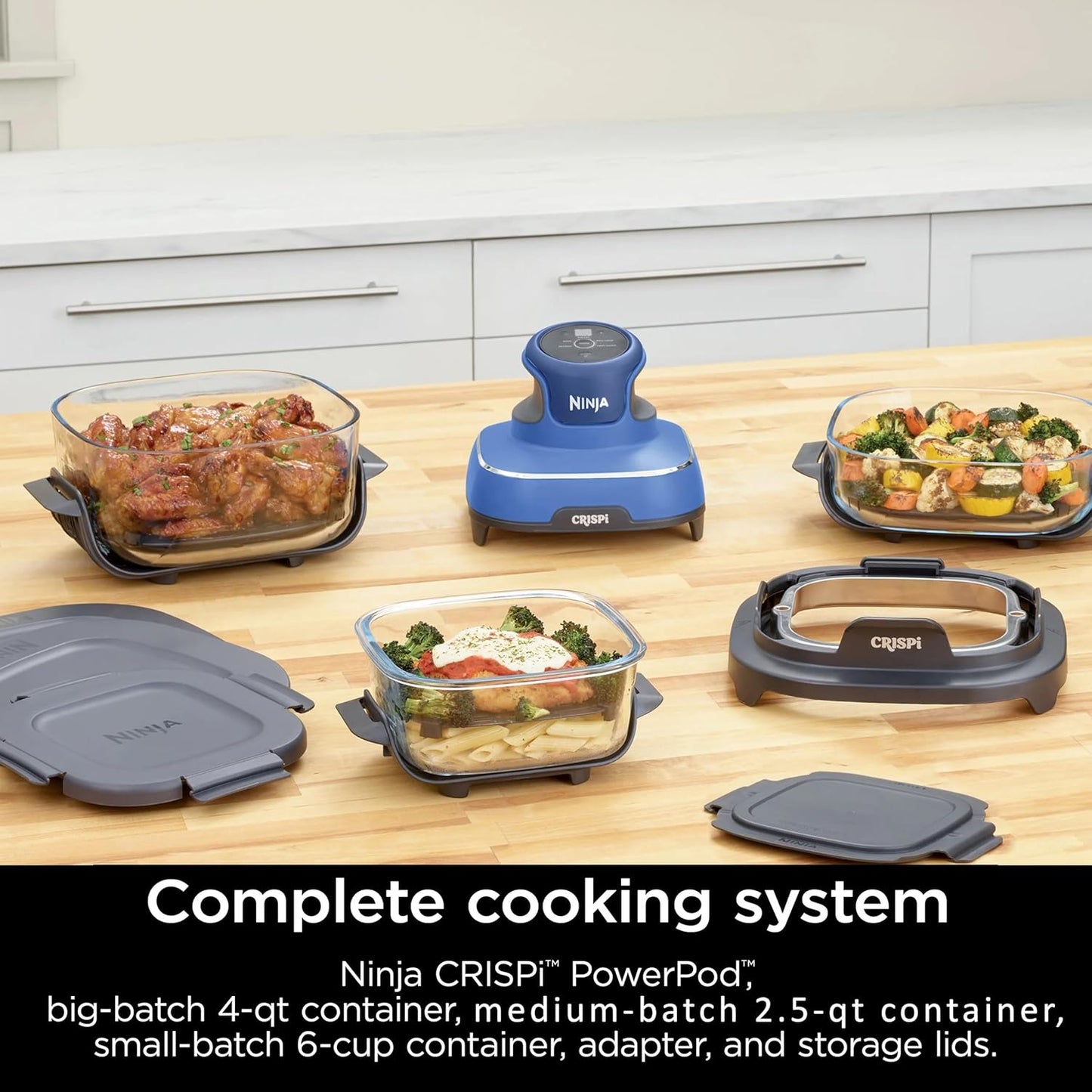 Ninja Crispi 5-en-1 Système de cuisson en verre portable avec friteuse à air, 3 contenants et couvercles