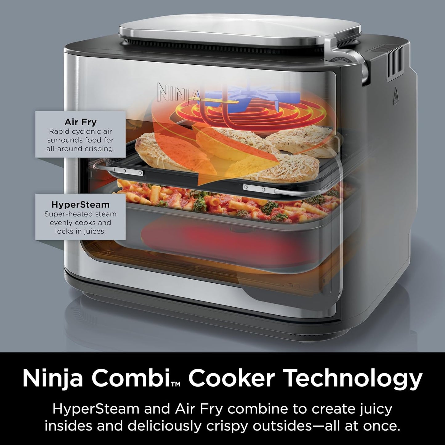 Ninja Combi Tout-en-un Multicuiseur, Four et Friteuse à air, 14 fonctions, Cuiseur combiné + Friture à l'air, Cuisson au four, Rôtissage, Cuisson lente et plus, 3 accessoires, Acier inoxydable