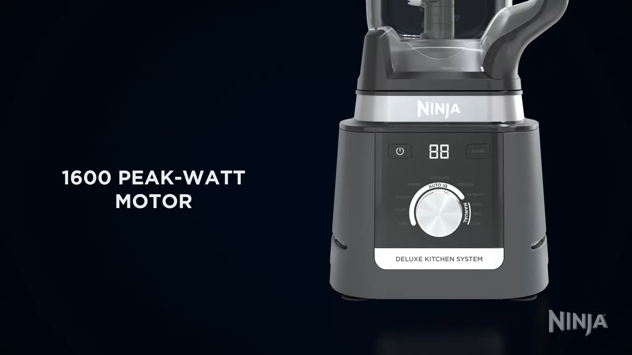 Ninja CO905KS Système de cuisine Deluxe, base Auto-IQ de 1600 W, pichet de 88 oz, robot culinaire Deluxe de 9 tasses, (1) tasse à portion unique de 24 oz